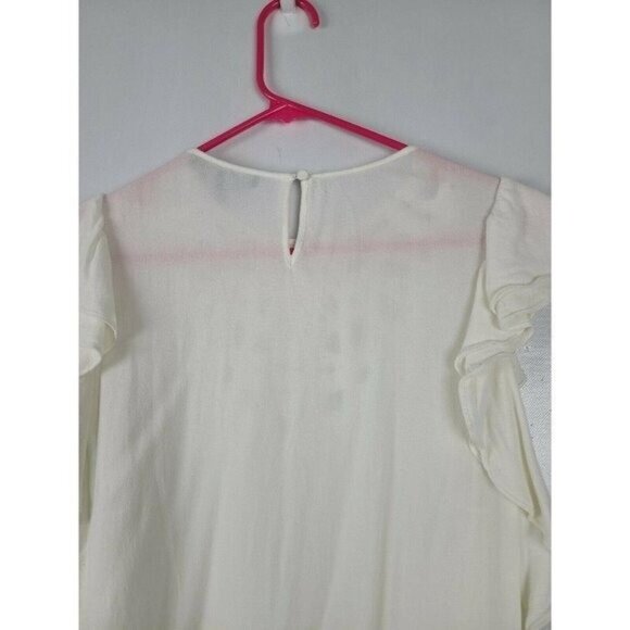 BCBGMaxazria Womens BOHO Top Medium White Ruffle Sleeve Embroidered Cottagecore - Picture 4 of 9